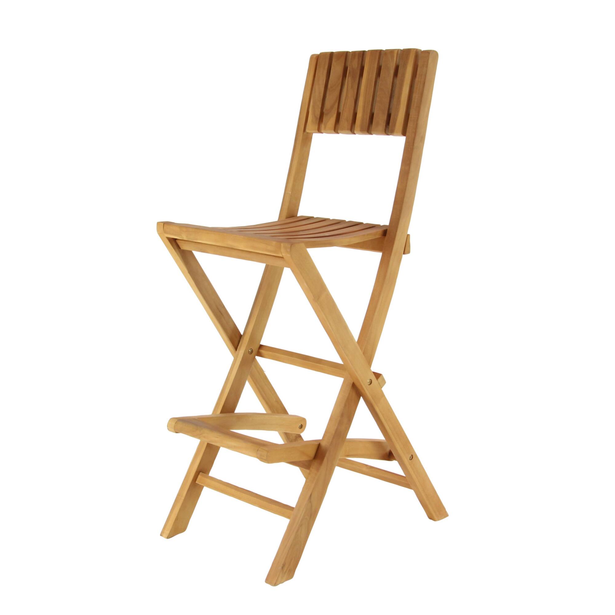 Set of 2 Brown Teak Wood Traditional Outdoor Bar Stool, 18" x 45"